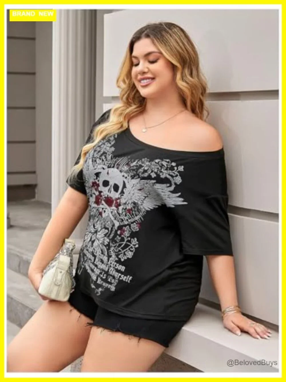 Plus Size Off Shoulder Graphic Tee Gothic Retro Punk Top